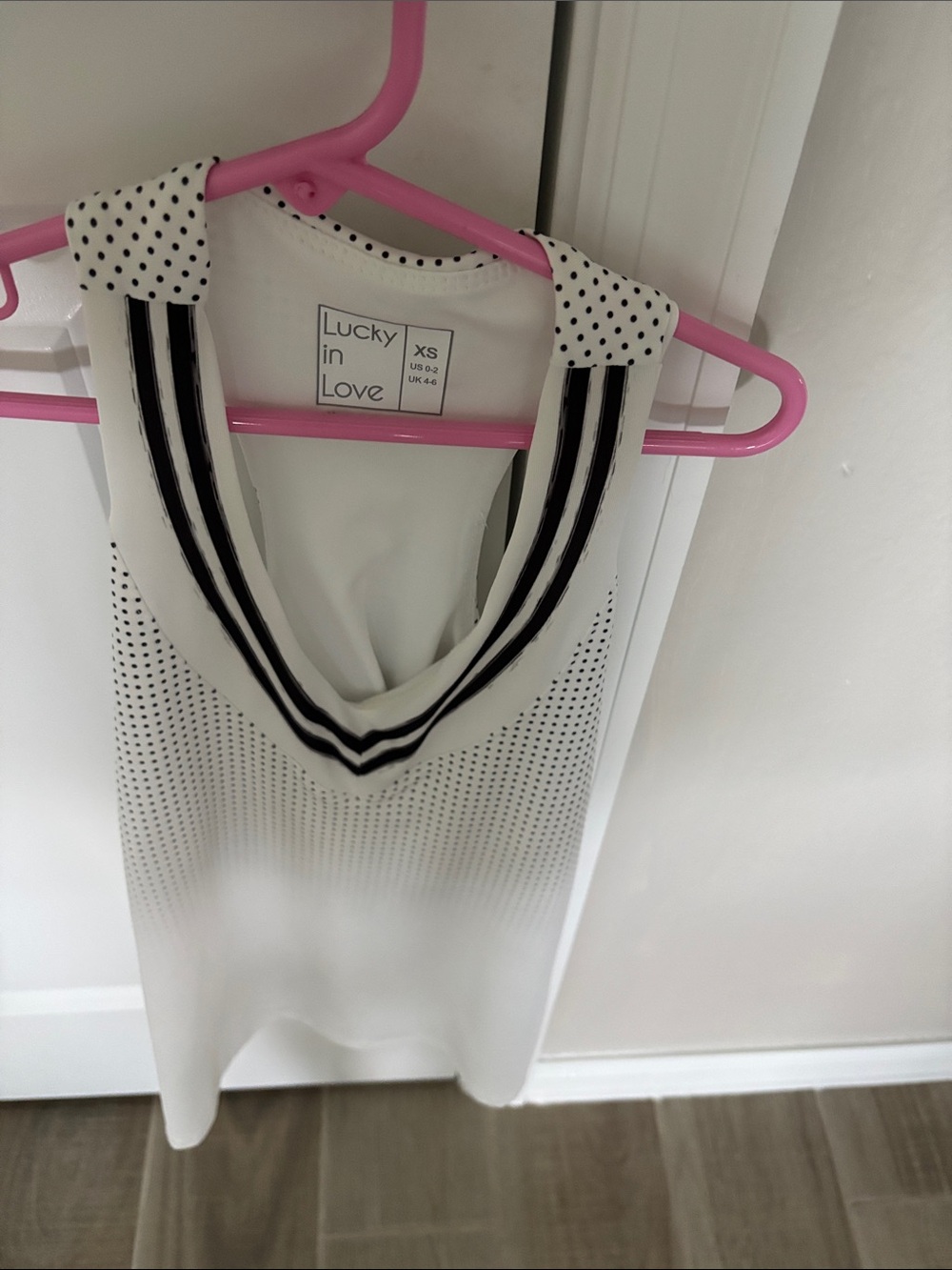 Lucky in Love White Tank with Black Stripe Trim